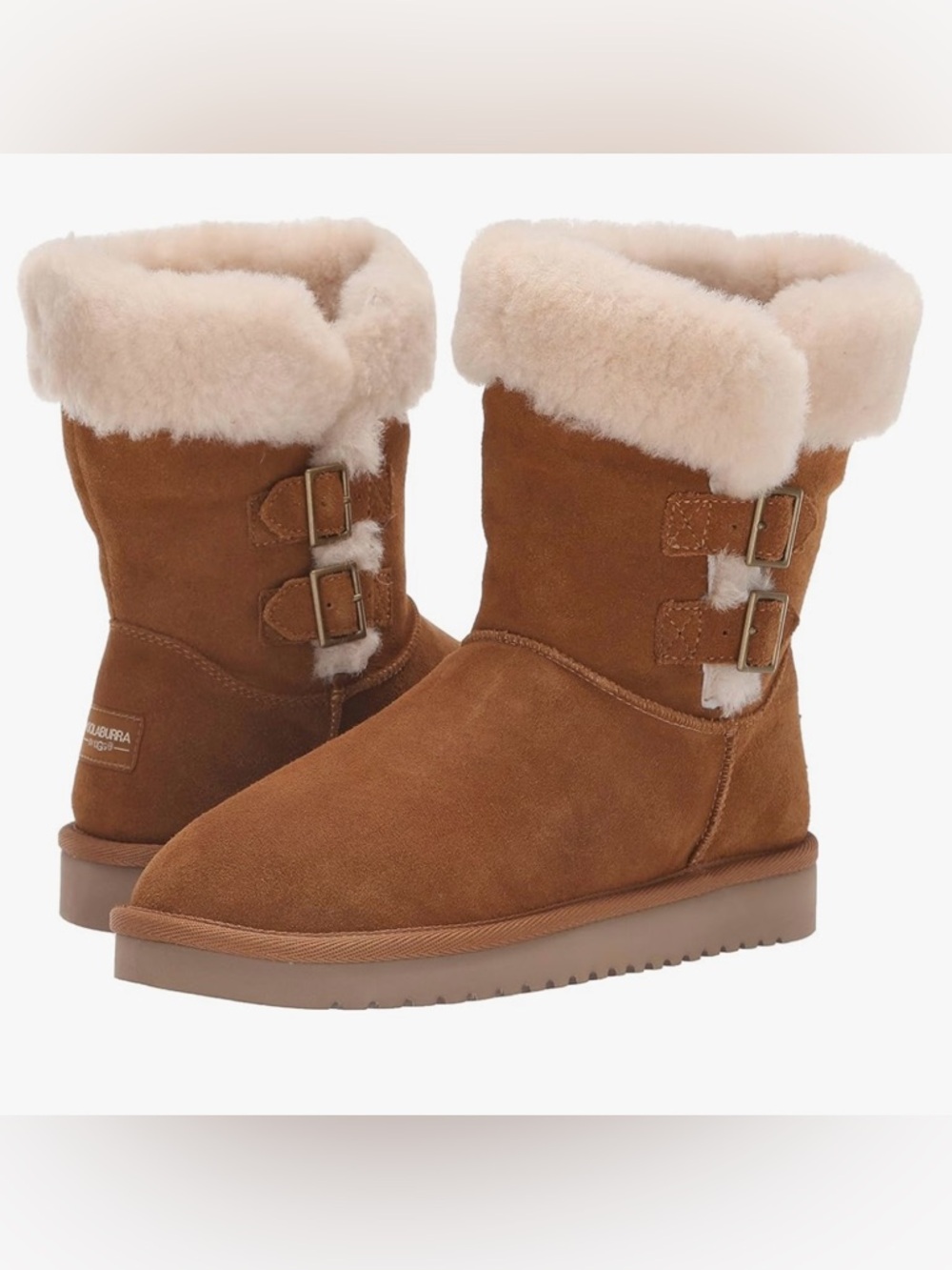 Koolaburra by UGG Sulana Short Shearling & Tan Suede Boots Double Buckle Design